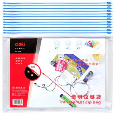 得力(deli)12只大容量A4透明小学生科目分类文件袋加宽拉链袋拉边袋 试卷收纳 财务凭证收纳 颜色随机5586