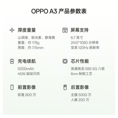 OPPO A3 5GAI手机 骁龙600系列 耐用战神直屏版 双面抗摔耐磨 满级生活防水 OLED阳光屏 