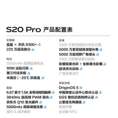 vivo S20 Pro 5G拍照AI手机 蓝晶×天玑9300+ 5000万索尼超级潜望长焦 四摄双柔光 京东方护眼屏